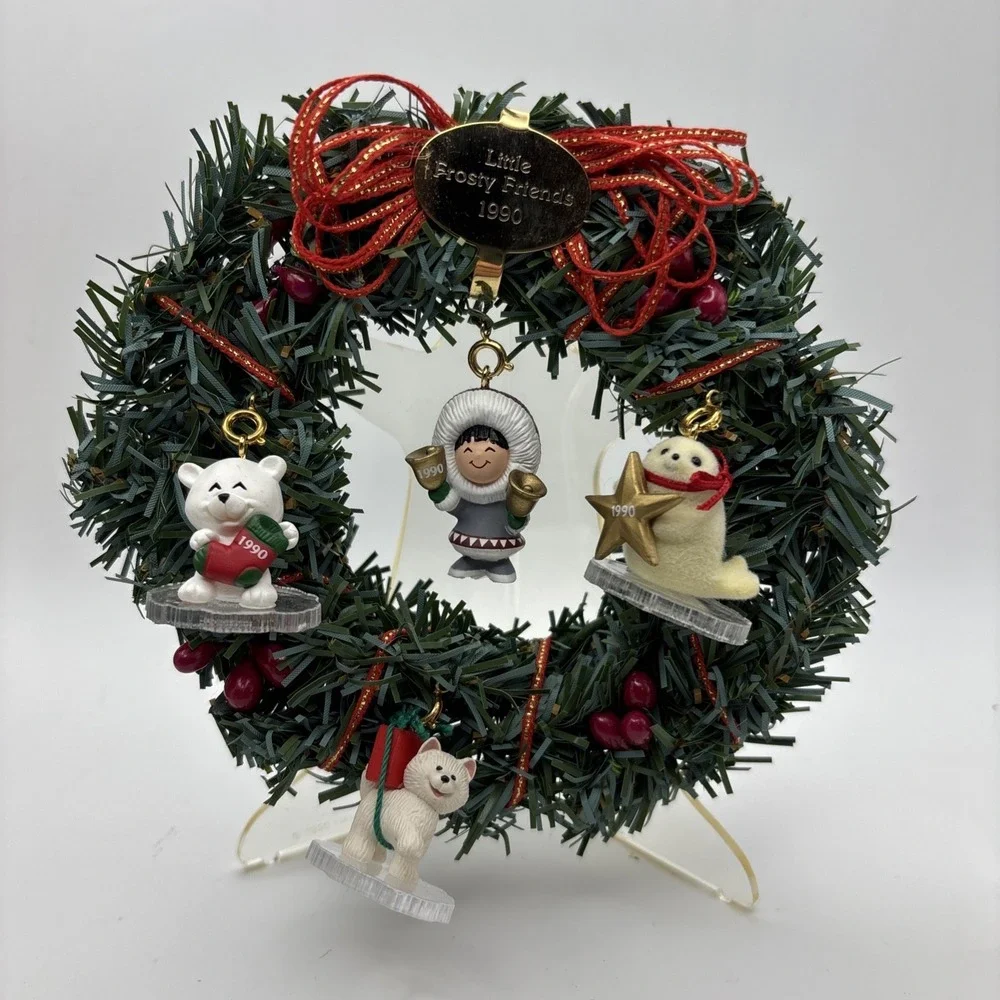 1990 Little Frosty Friends Memory Wreath Hallmark Keepsake Ornaments Set 5 Piece